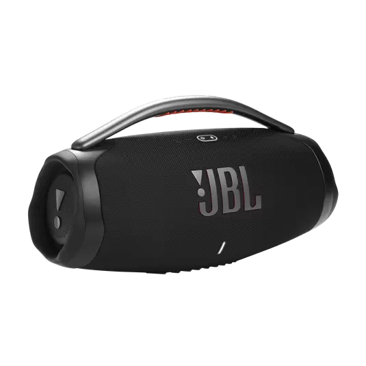 com app parte frontal da caixa de som jbl com bluetooth jbl boombox 3, uma das melhores caixas de som bluetooth proteção contra água