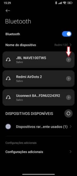 seta direita da caixa de som bluetooth selecionada