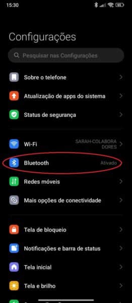 selecione a opcao bluetooth