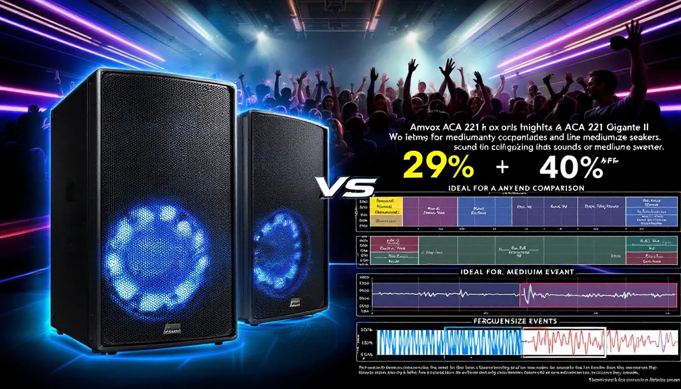 Amvox ACA 221 Gigante II, ideal para eventos médios, mostrando sua potência sonora.