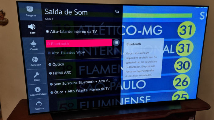 mostrando tv lg na parte do bluetooth