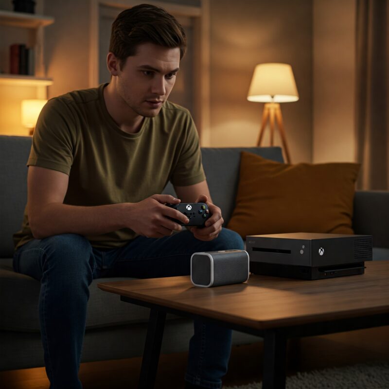 pessoa conectando caixa de som blueooth no xbox